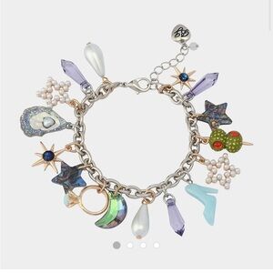 Betsey Johnson Silver Bracelet with Purple and Green Charms